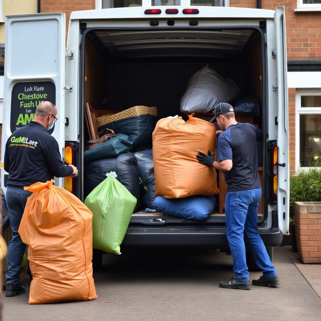 Licensed waste removal team loading a van